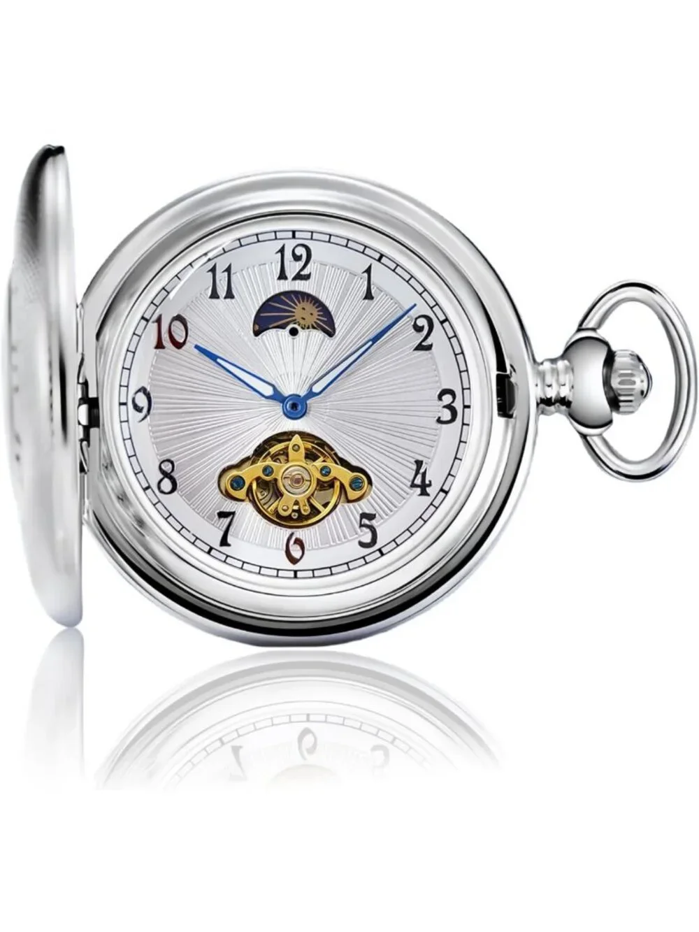 Vintage Mechanical Pocket Watch for Men - Moon Phase, Skeleton Face, Antique
